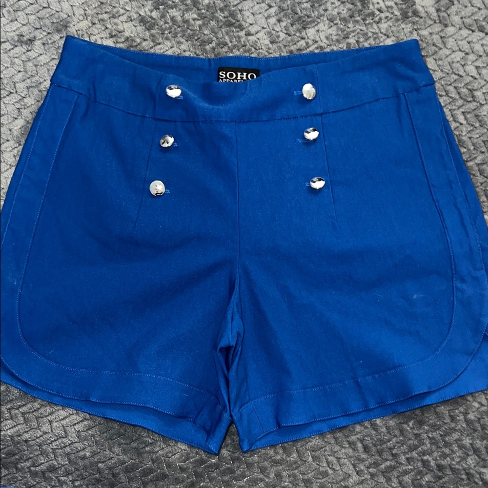Soho Women's High rise sailor style button Royal Blue Shorts size small